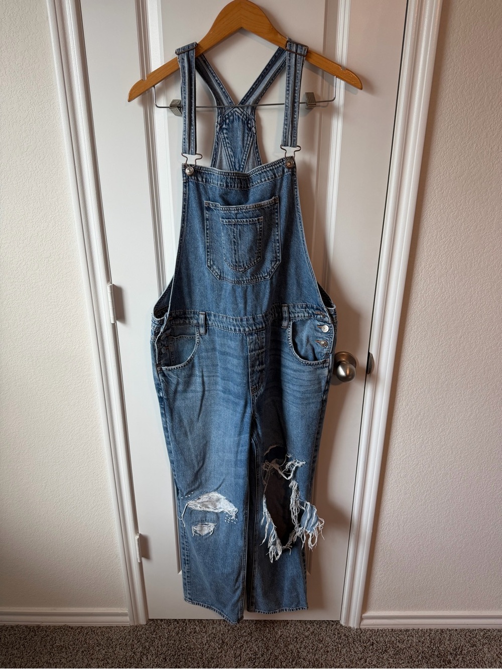 American Eagle Distressed TomGirl Denim Overalls